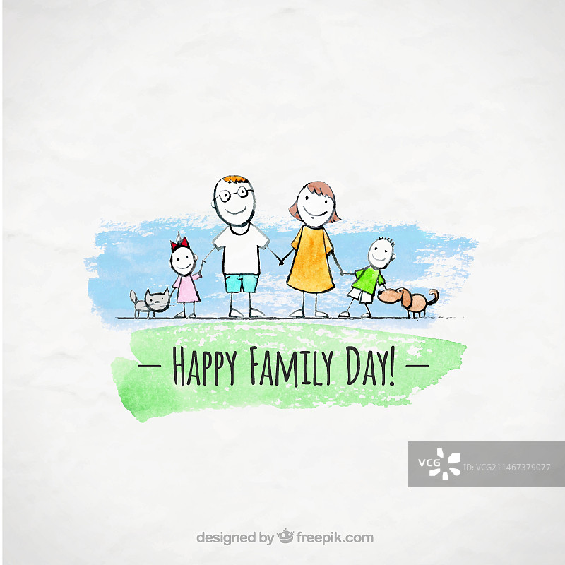 水彩宠物家庭背景图片素材