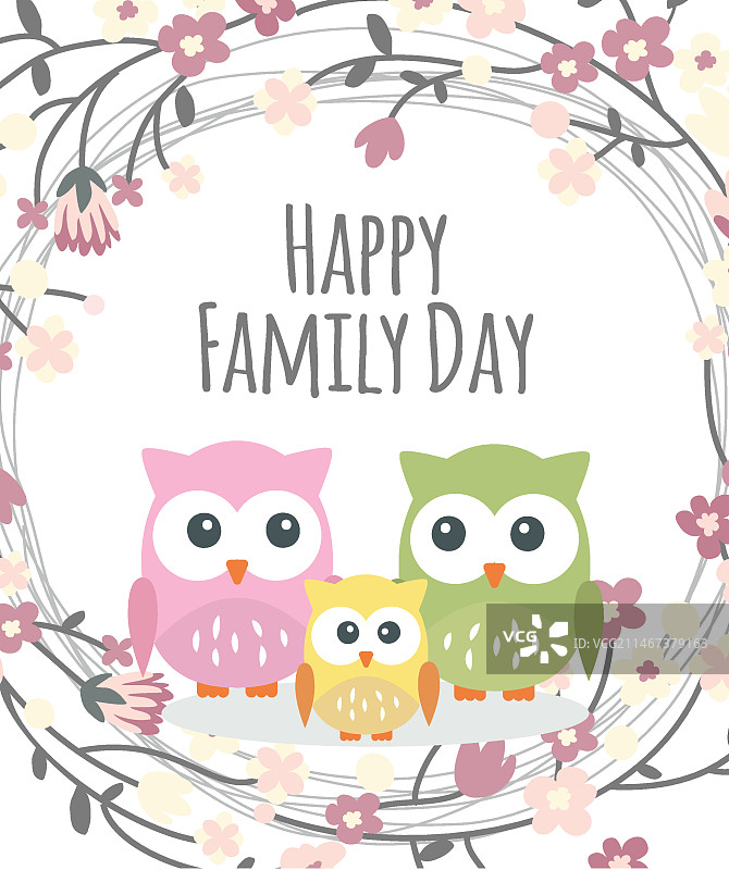 可爱的猫头鹰家庭日贺卡图片素材