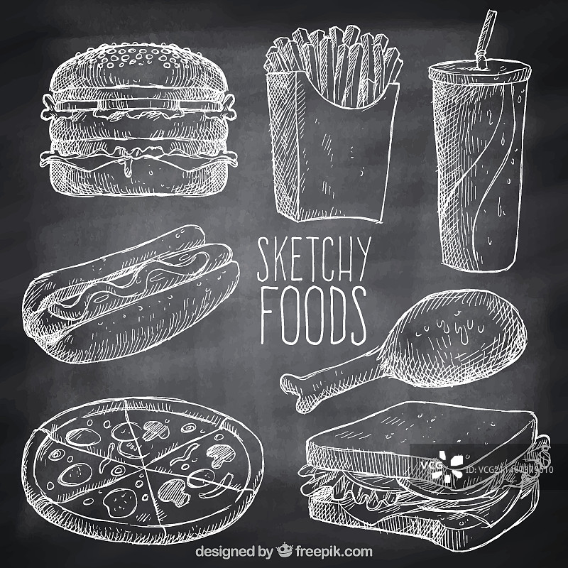 用粉笔手绘的各种快餐图片素材