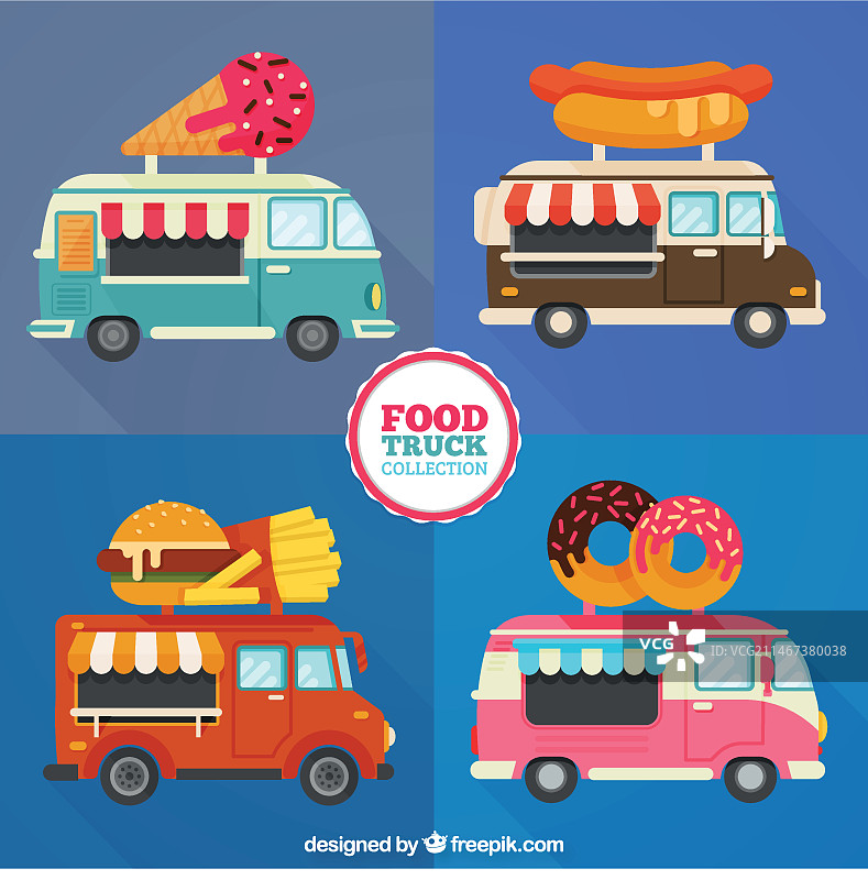 扁平设计中的不同餐车图片素材