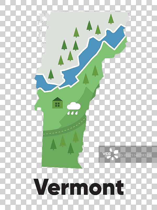 卡通风格的佛蒙特州地图图片素材