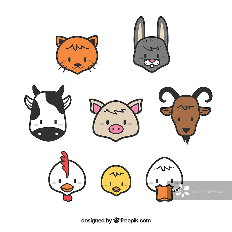 带轮廓的农场动物合集图片素材