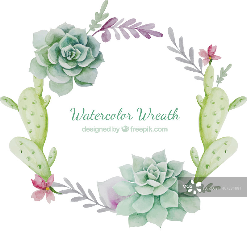 水彩花卉仙人掌花环图片素材