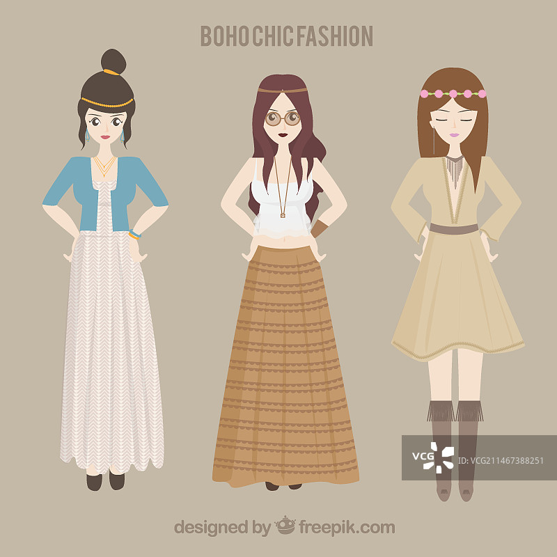 穿着波西米亚服装的嬉皮士女孩图片素材