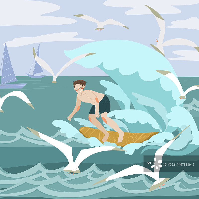 扁平风格 运动项目  冲浪图片素材