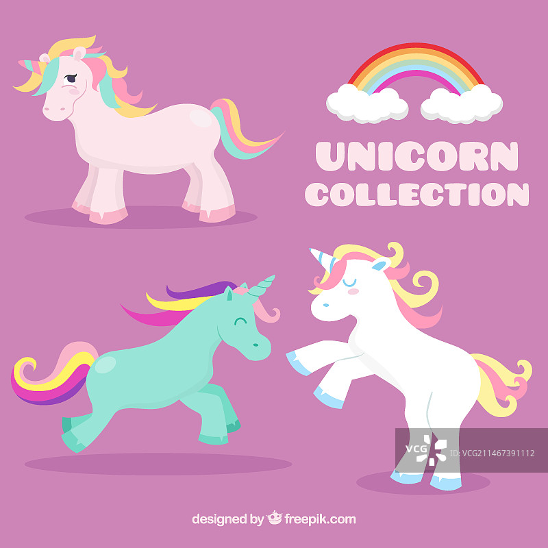彩色独角兽套装图片素材