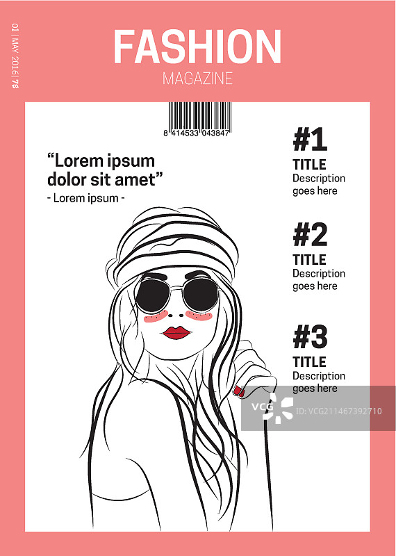 带有手绘模特的时尚杂志图片素材