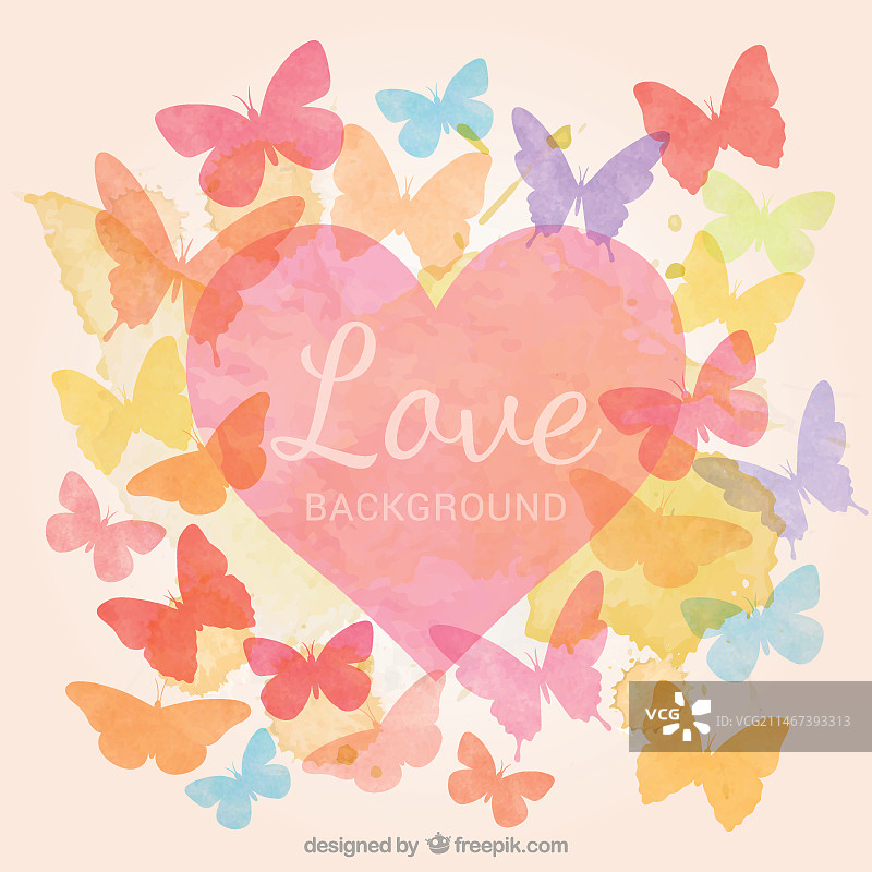水彩蝴蝶爱心背景图片素材