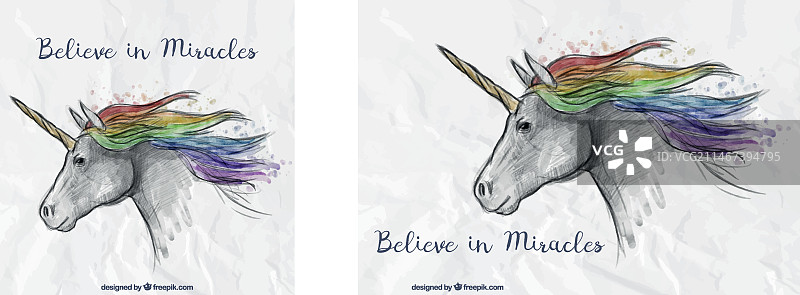 手绘独角兽与美丽短语图片素材