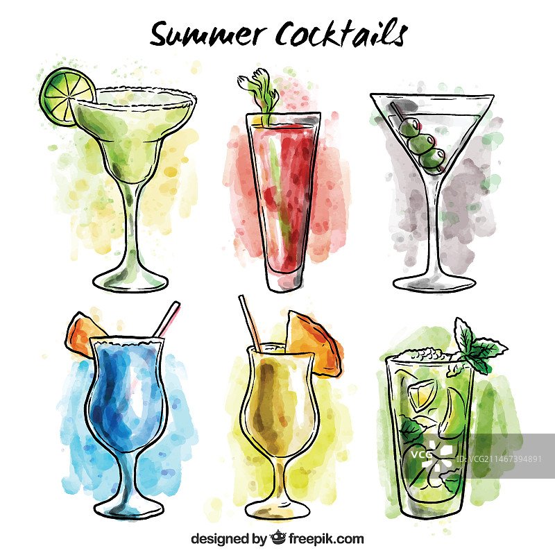 手绘水彩夏季饮品插画图片素材