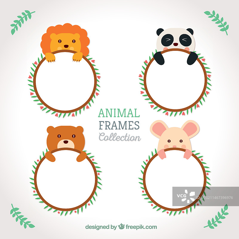 可爱动物圆形相框图片素材