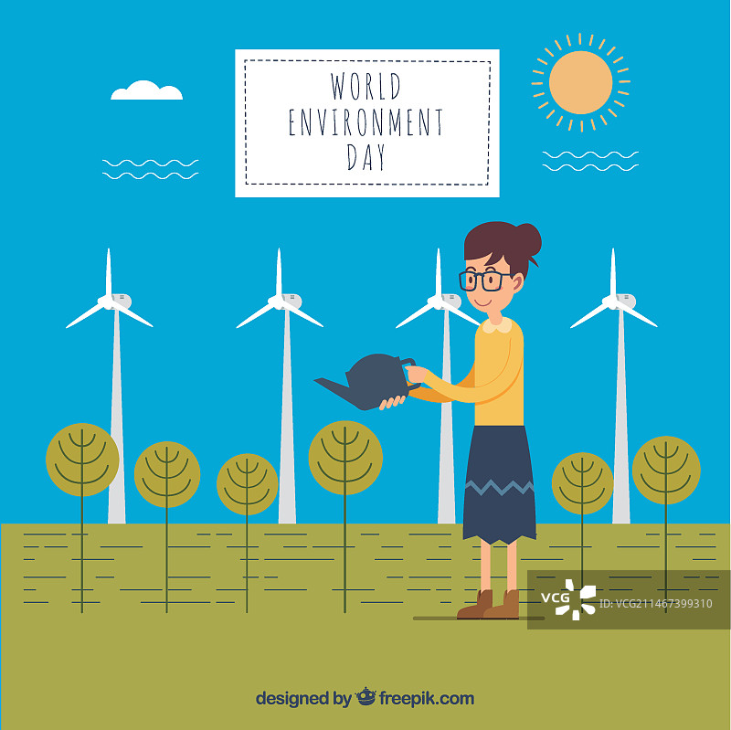 妇女在世界环境日浇灌植物图片素材