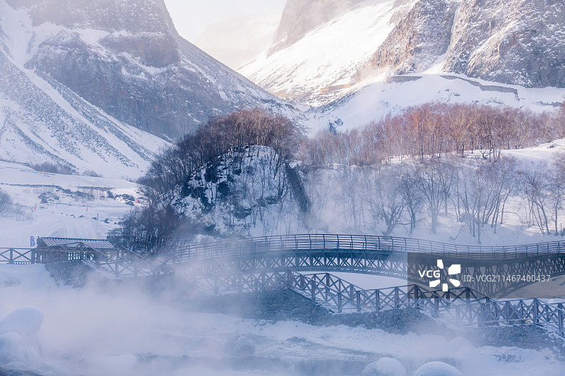 吉林长白山北坡冬季温泉图片素材