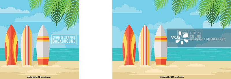 带有冲浪板的夏季海滩图片素材