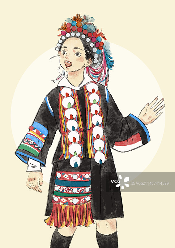 五十六民族插画-哈尼族图片素材