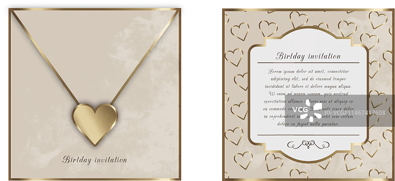 金色心形生日邀请函图片素材