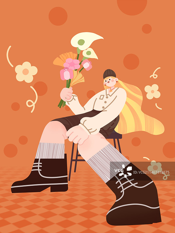 扁平风插画-美拉德女孩图片素材