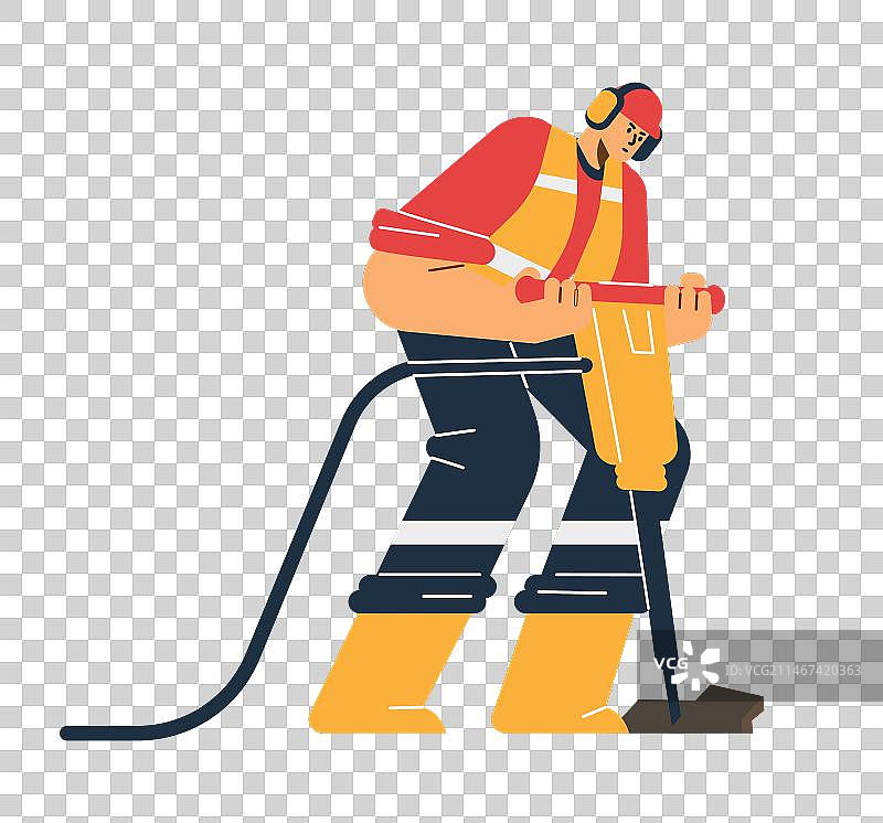 工人在道路上使用钻机图片素材