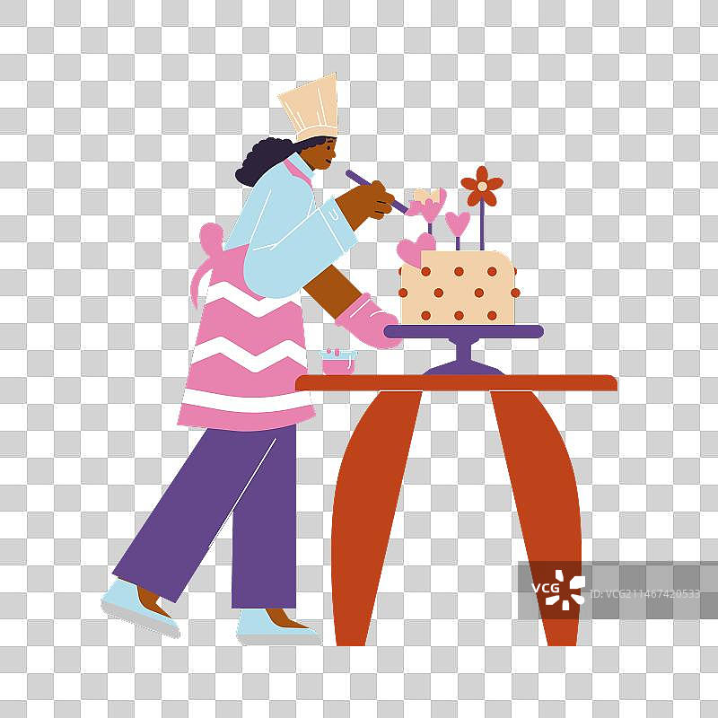 女糕点师烹饪并装饰蛋糕图片素材