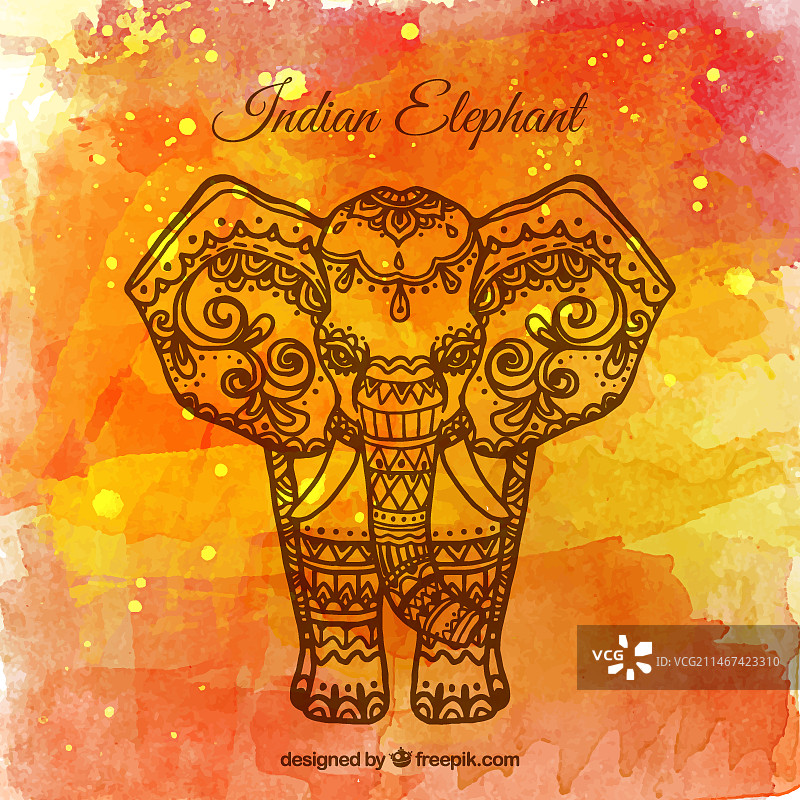 橙色水彩象头神背景图片素材
