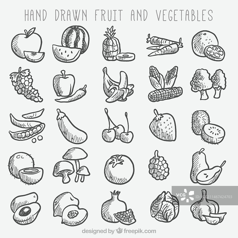 水果蔬菜素描合集图片素材
