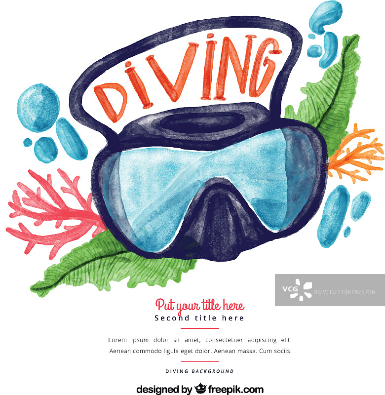 潜水镜水彩背景图片素材