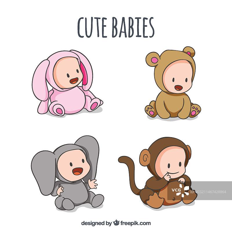 手绘可爱动物服装宝宝图片素材