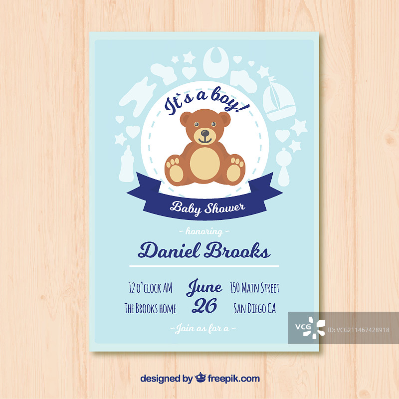 可爱的泰迪婴儿迎新贺卡图片素材