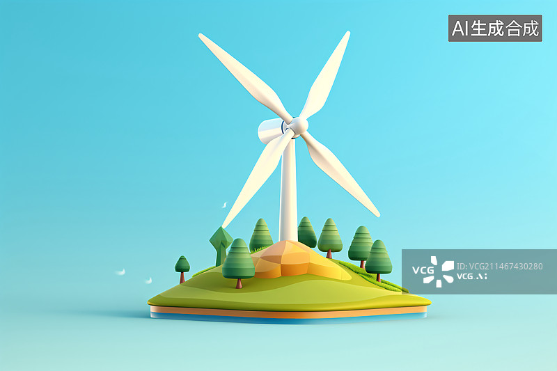 【AI数字艺术】风力发电可再生能源生态，环境保护概念场景3D插图图片素材