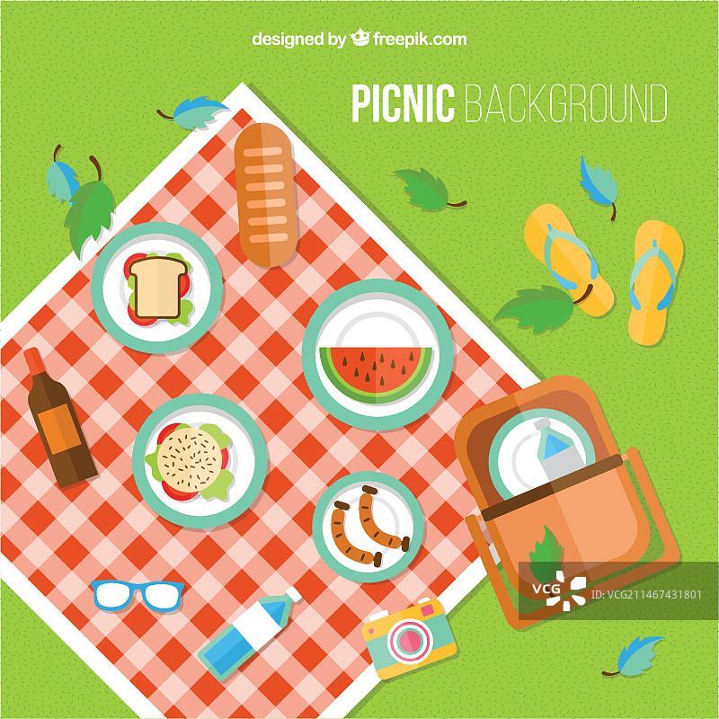 扁平化设计风格的野餐背景元素图片素材