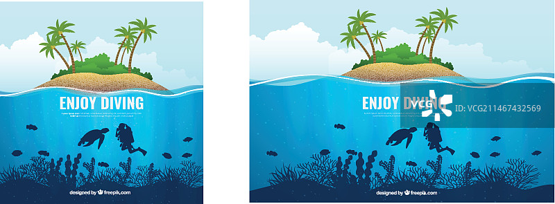 水肺潜水背景和岛屿图片素材