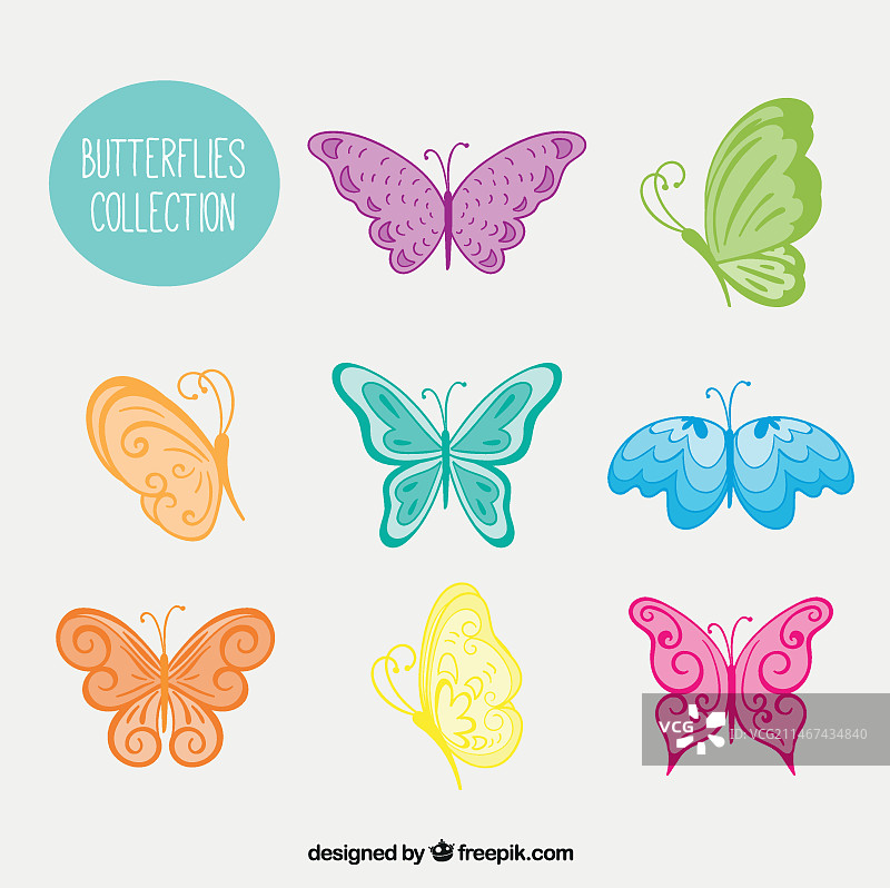 各种彩色手绘蝴蝶图片素材