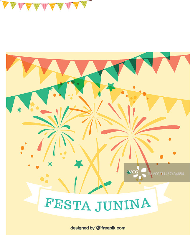 带有烟花的彩色花环，巴西六月节背景图片素材