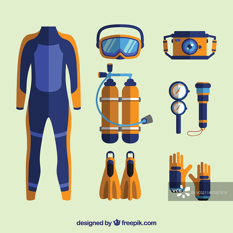 扁平设计的潜水服元素图片素材