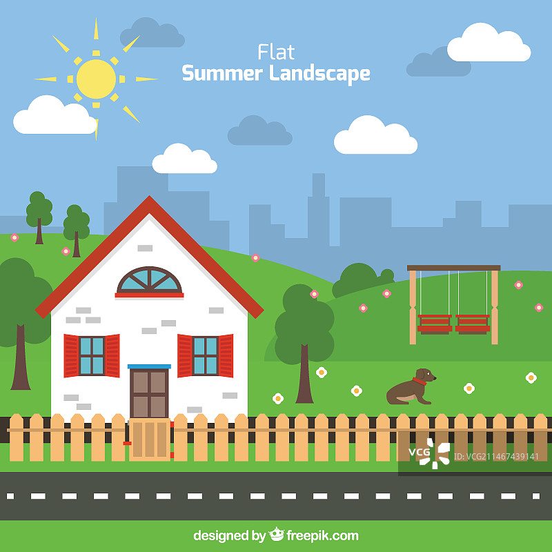 扁平风格夏季房屋背景图片素材