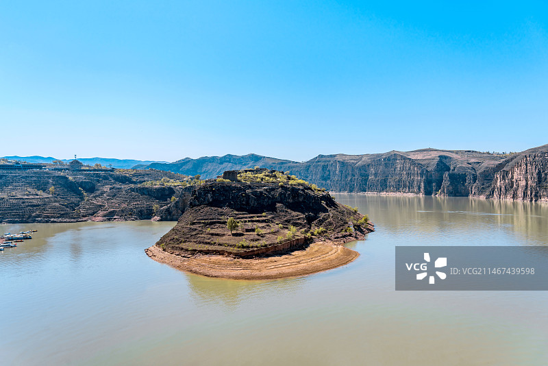 中国内蒙古呼和浩特清水河县老牛湾黄河大峡谷高视角风光图片素材