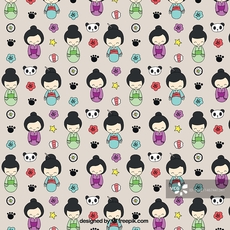 手绘艺伎图案图片素材