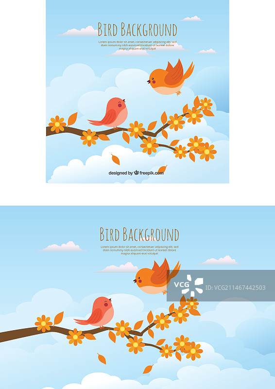 手绘树枝上的可爱小鸟背景图片素材