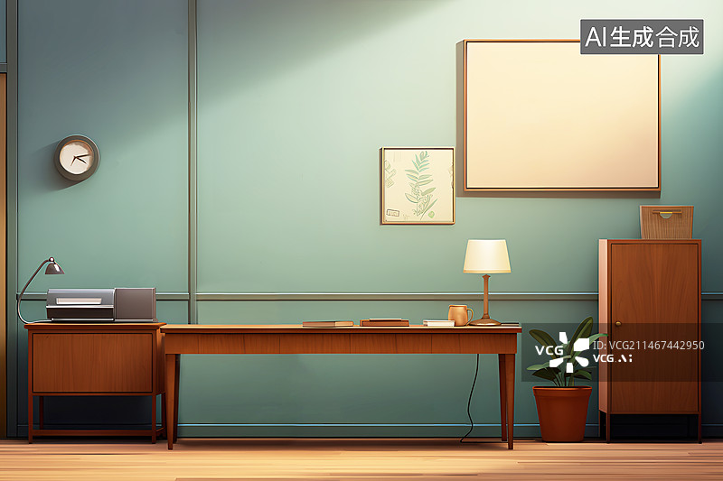 【AI数字艺术】书房一角，办公室内部，办公空间，办公背景插画图图片素材