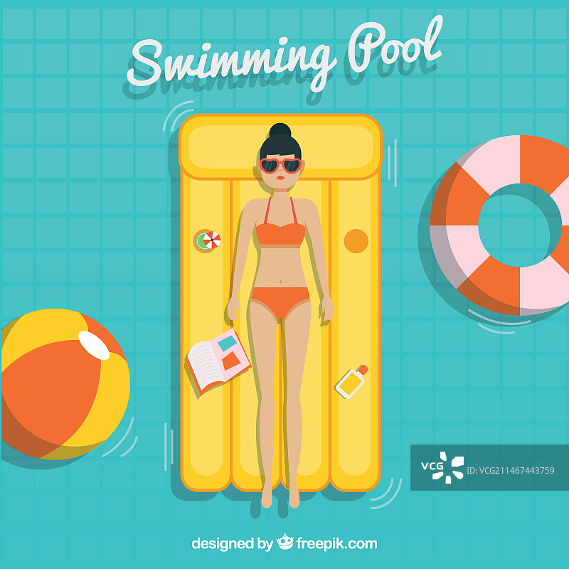 在游泳池里放松的女孩图片素材