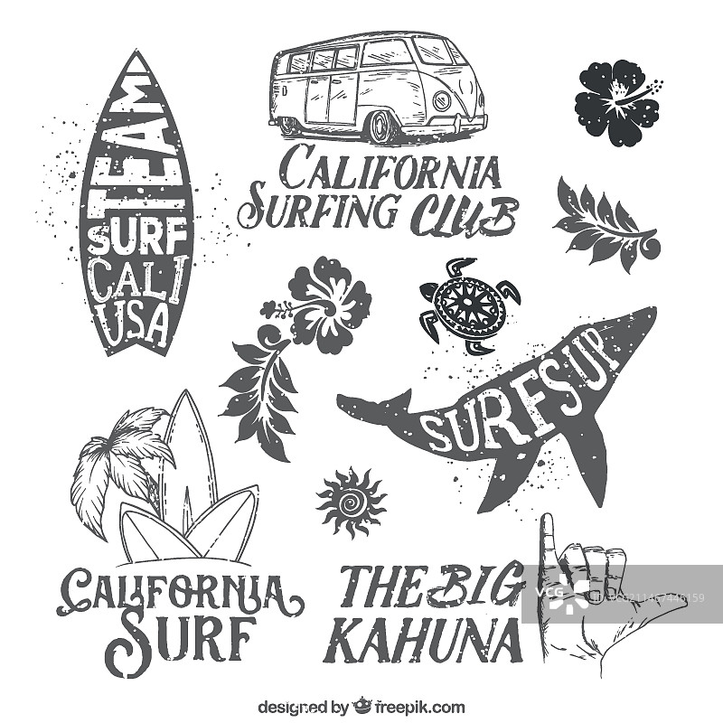 手绘冲浪徽章图片素材