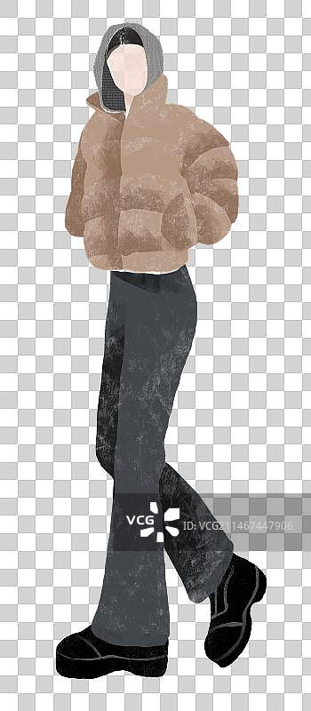 穿羽绒衣戴帽子的高个子女人插画元素图片素材