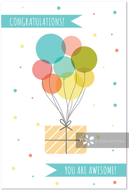 带气球和礼物的可爱生日贺卡图片素材