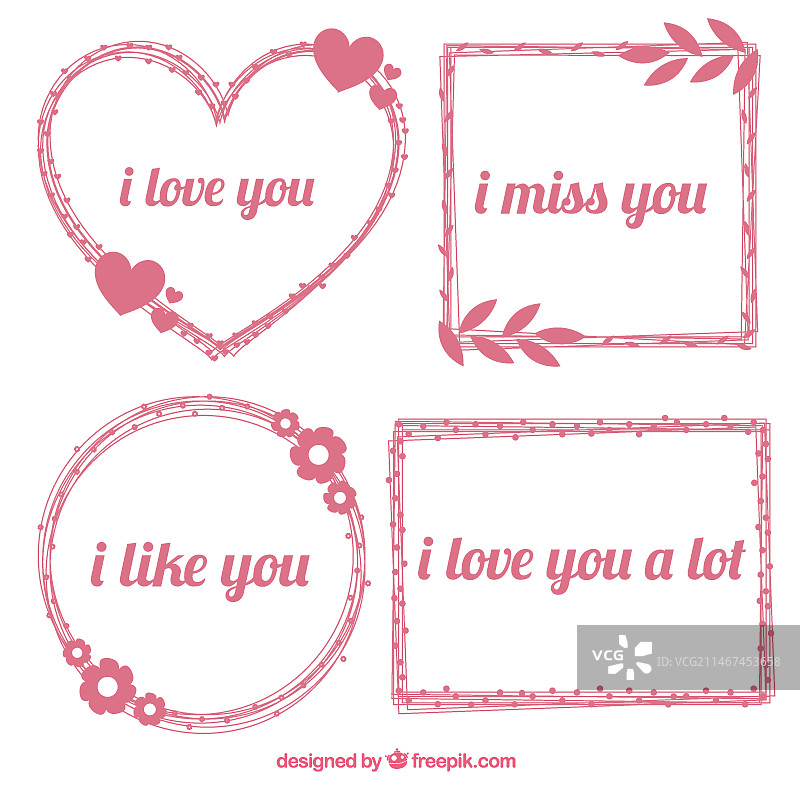 带浪漫短语的手绘边框图片素材