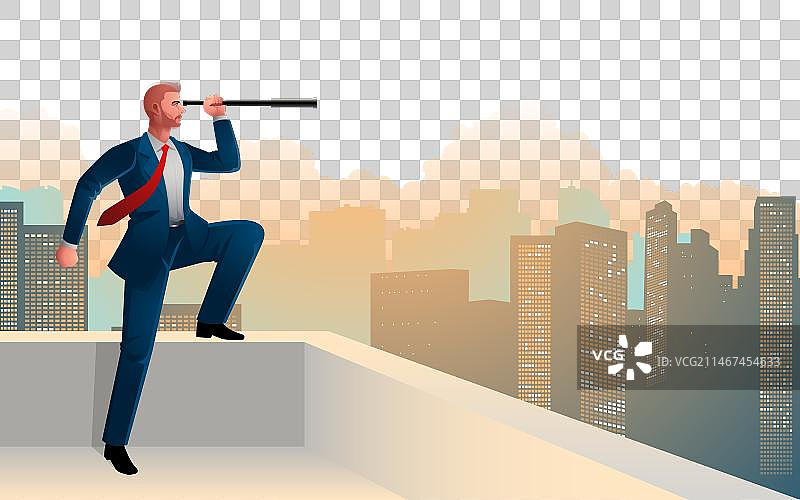 商人透过窗户凝视城市天际线图片素材