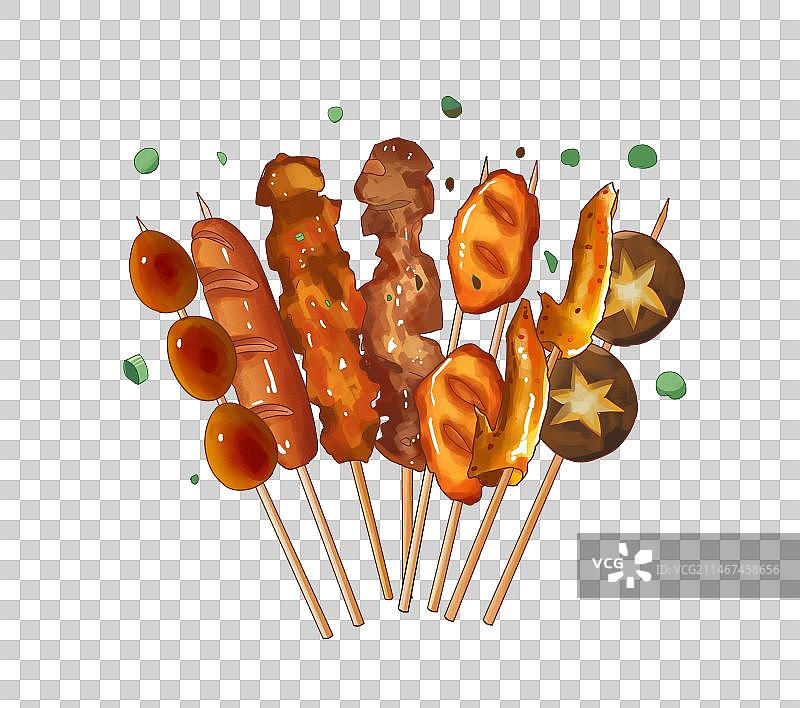 手绘烧烤美食烤翅烤肠香菇肉串蛋图片素材