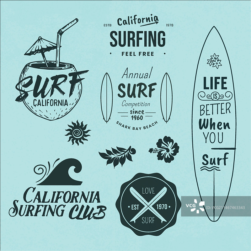 冲浪主题徽章精选图片素材