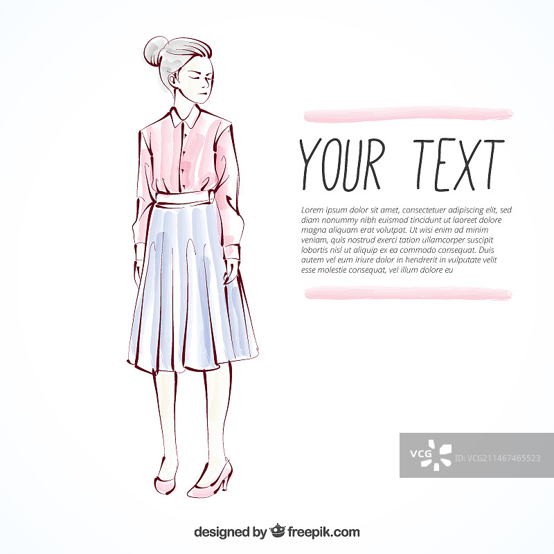 衬衫短裙装扮的女子素描图片素材