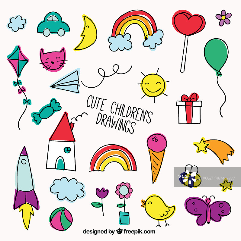 彩色儿童画作品图片素材