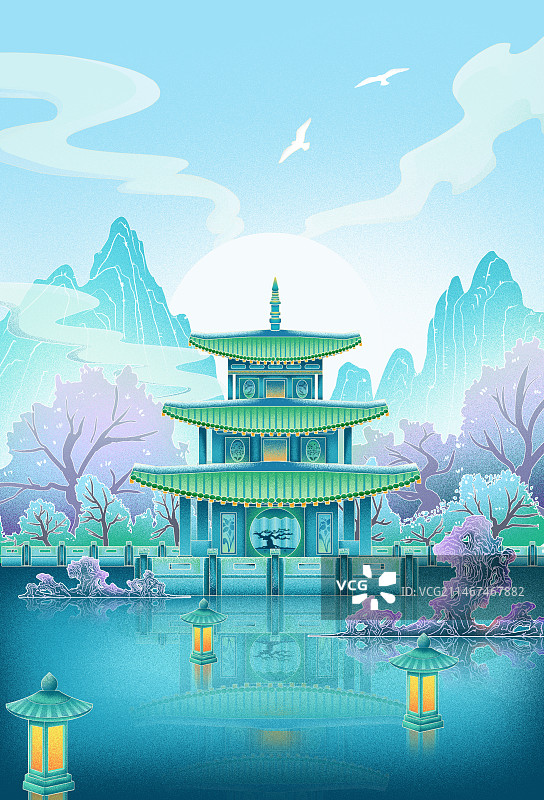 中式建筑-水榭亭台图片素材